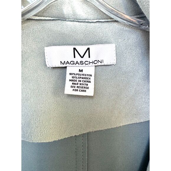 Magaschoni Light Blue Microsuede Open Front Belted Long Duster Coat Size M - Picture 2 of 8